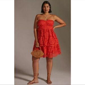 Maeve x Anthropologie Strapless Lace Mini Dress